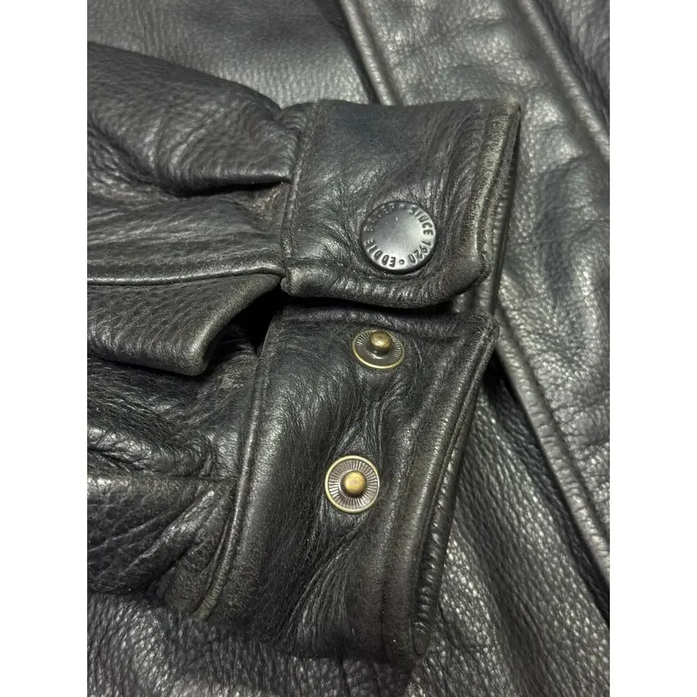 Eddie Bauer Black Leather Jacket Size Large Vintage Y2K